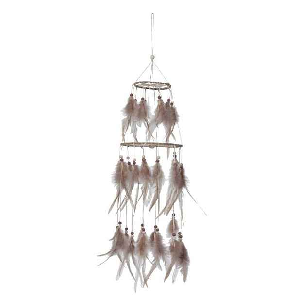 Šedý závěs s peříčky Boho - Ø 16*65 cm J-Line by Jolipa