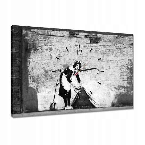 Hodiny 60x40 Banksy Pokojská Grafiti