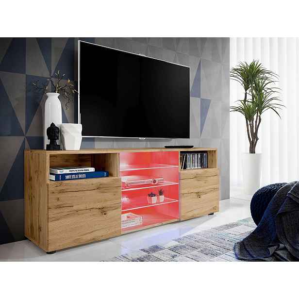 Komodee Moderní komoda Urbino Wotan/Wotan Skleněné police Led Multicolor