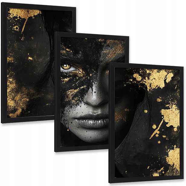 Sada tří obrazů Zlatá žena glamour triptych 3 kusy 40x30 cm