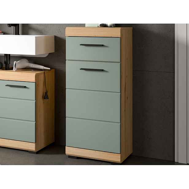 Koupelnová stojací skříňka Scout, dub artisan/šalvějově zelená