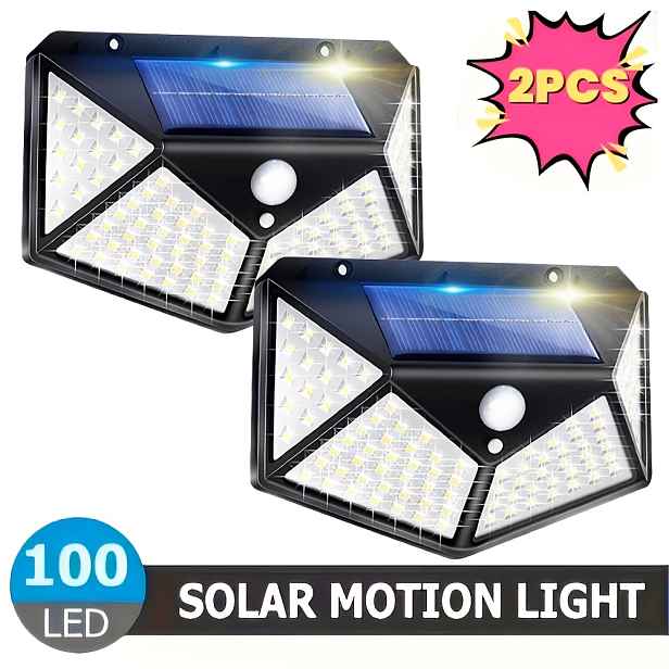 TEMU 2 ks 100 LED solárních nástěnných světel s pohybovým senzorem, vhodné pro venkovní použití; solární bezpečnostní reflektory; solární nástěnná