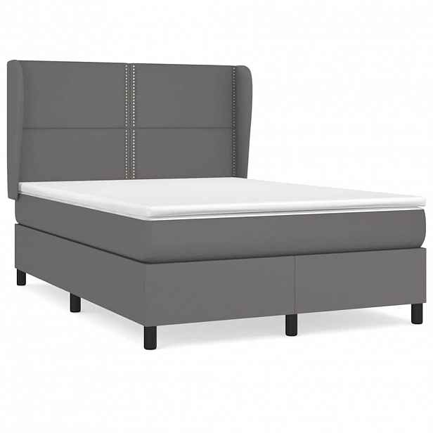vidaXL Box spring postel s matrací šedá 140 x 190 cm umělá kůže