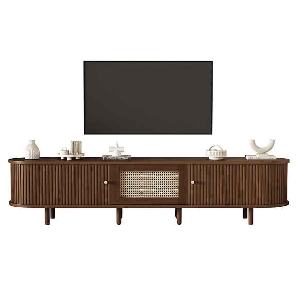 EVRYAE TV STOLEK v retro-moderním designu s ratanovým dekorem tmavý ořech 180/40/40 cm XL