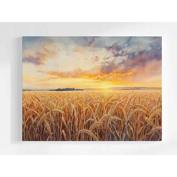 Plakát Krajina Vesnice Pole Obilí Žně Západ Slunce 100x75
