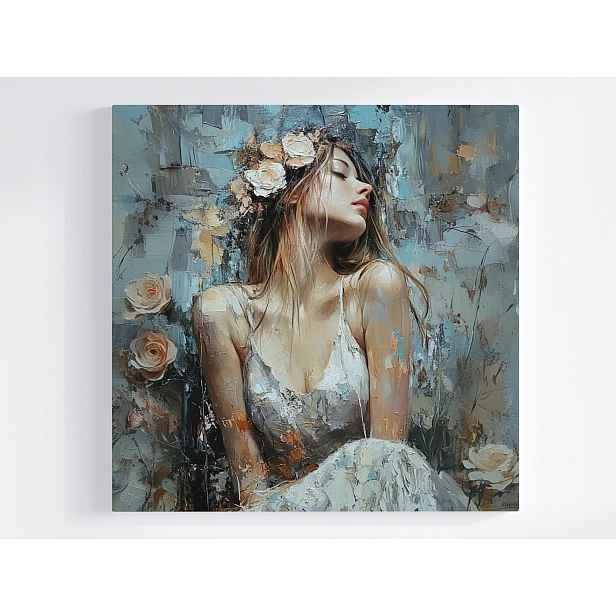 Obraz Na Plátně Canvas Portrét Žena Dívka Květiny Věnec 50x50