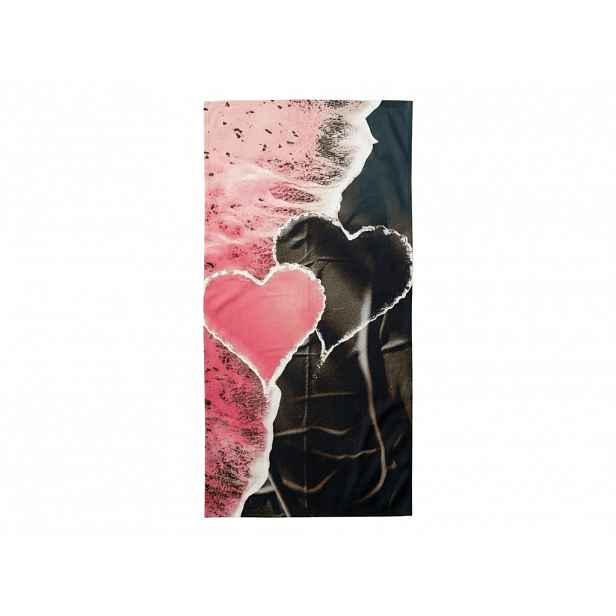 Rychleschnoucí plážová osuška SEA OF HEARTS růžovo-černá 70 x 140 cm, 100% mikrovlákno
