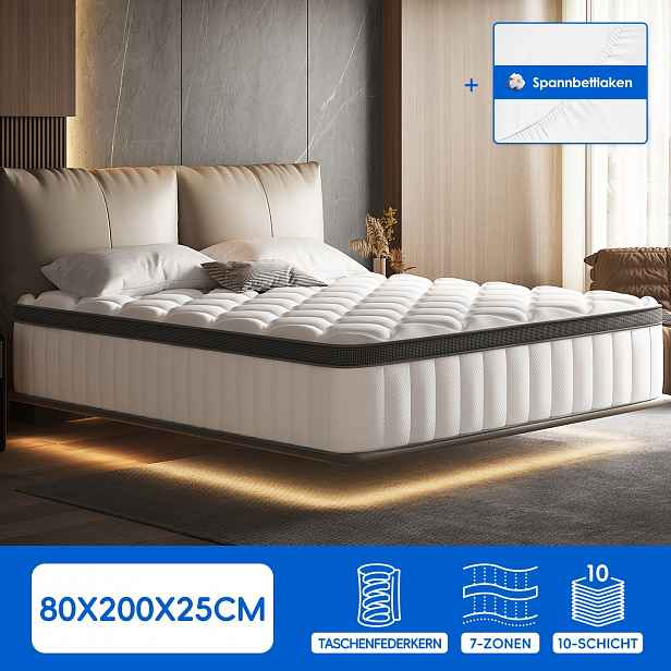 TEMU Matrace Gronfont 80X200/90X190/90X200Cm, 100X200/120X200Cm, 140X190/140X200Cm, 160X200/180X200Cm, Matrace prémiové kvality, Matrace s kapesovými