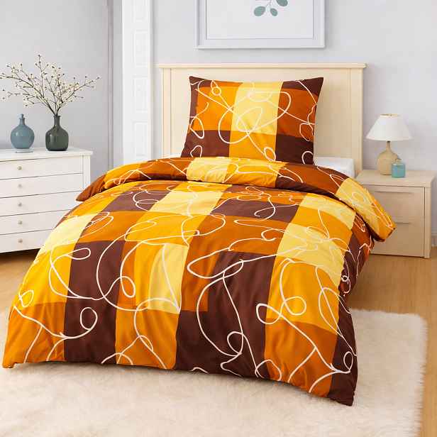 TOP Bavlněné povlečení 140x200+70x90 Oranžové šachy