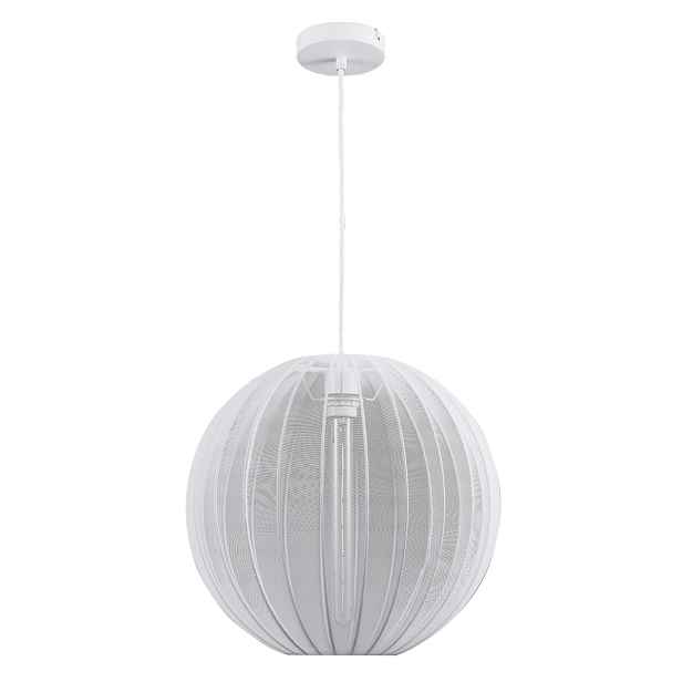 Závěsná lampa s látkovým stínítkem, bílá, kulatá, 40 cm, do ložnice Polux