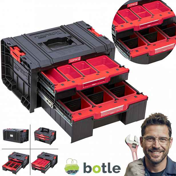 Skříňka na nářadí, organizér, 2 zásuvky, dílna Qbrick System Pro