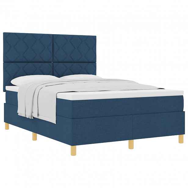 vidaXL Postel s boxspringem s matrací s čelo Modrá 160 x 200 cm textil