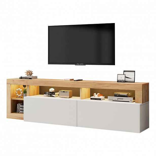 OKWISH TV stolek 184/42/58 cm bílý z dřevotřísky s LED osvětlením a úložným prostorem