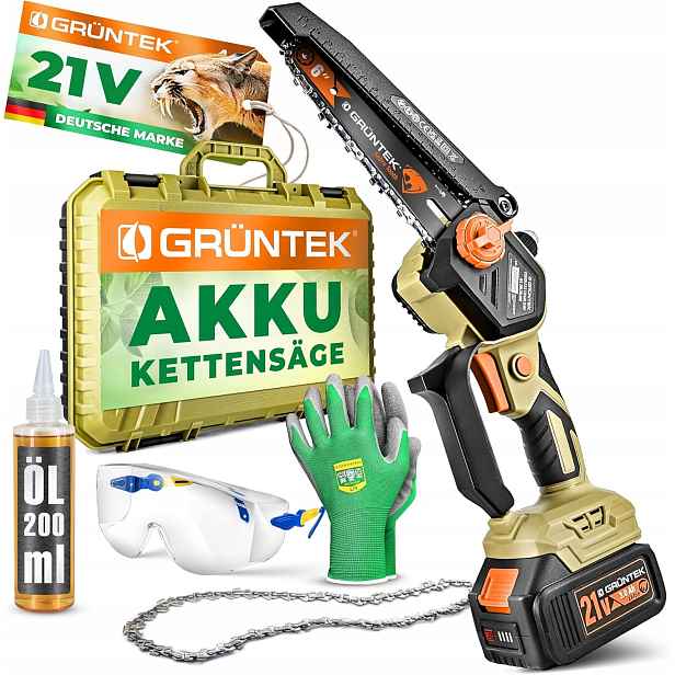 Řetězová pila mini akumulátorová 6" sada bezuhlíková 21V Gruntek S&r