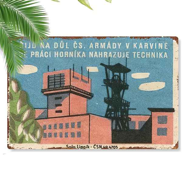 TEMU 2D plochá - 1 ks retro průmyslové kovové cedule s české armádní z Karviné, o rozměrech 20,32 x 30,48 cm. Tato odolná kovová plaketa je ideální