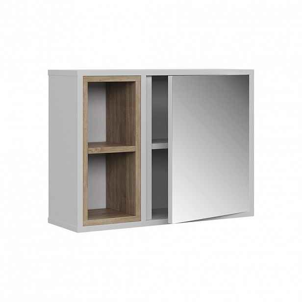 Vicco KOUPELNOVÁ ZRCADLOVÁ SKŘÍŇKA Elnor Bílá/dub 60 x 45 cm se 2 otevřenými přihrádkami a 1 dveřmi