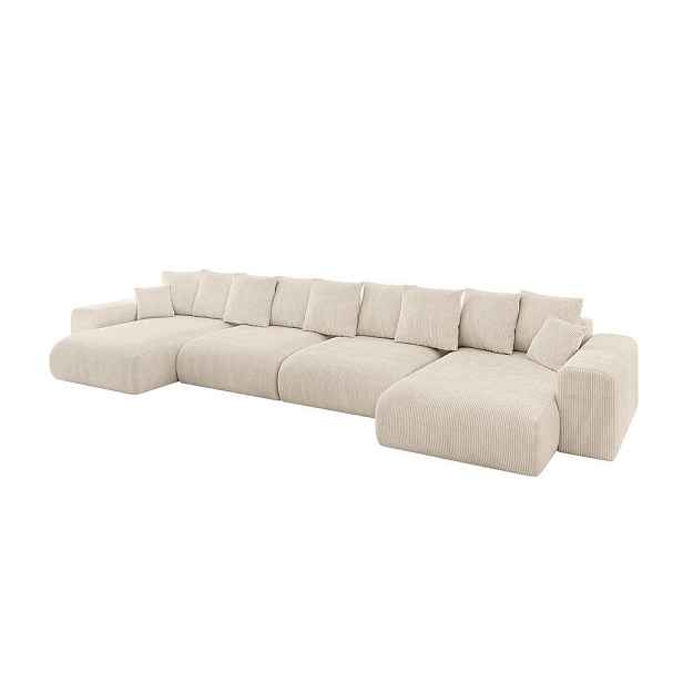 ALTDECOR SEDACÍ SOUPRAVA ve tvaru U s funkcí spaní a úložným prostorem ESKAR-U2 464x176x72 Béžová Manšestr