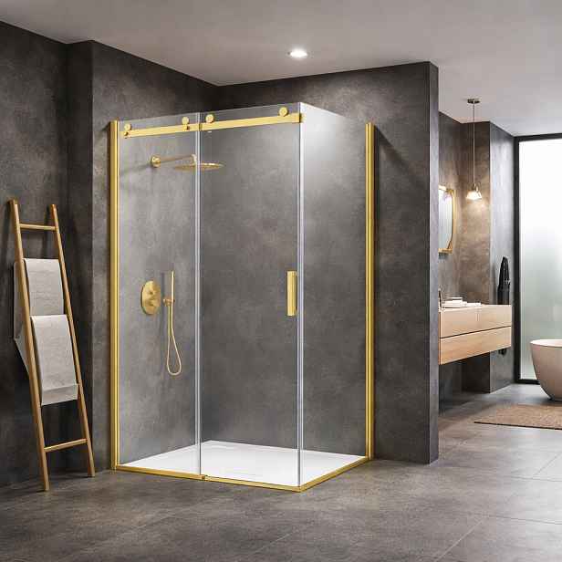 HOPA Pevná boční stěna PANEL BELVER GOLD NEW — Barva rámu - Zlatá, Pevná stěna - 80 cm, Směr zavírání - Univerzální Levé / Pravé, Výplň - Čiré bezpečnostní sklo - 8 mm