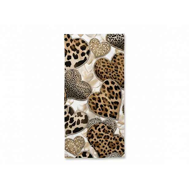 Rychleschnoucí plážová osuška LEOPARD HEARTS hnědo-bílá 70 x 140 cm, 100% mikrovlákno
