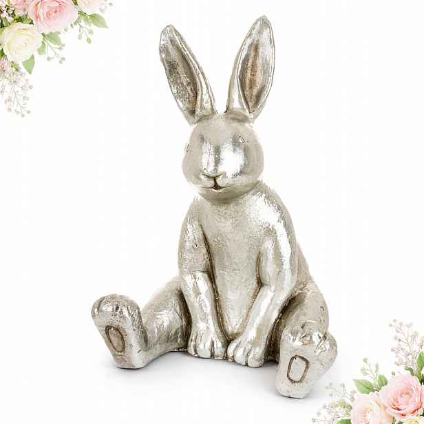 Figurka králíka velkého stříbrného 39,5 cm velikonoční pro dům, zahradu