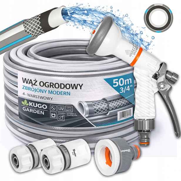 Hadice 3/4" 50 m 4 Vrstvy Plus Moderní Pistole Set Bradas