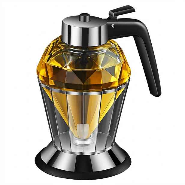 TEMU 1ks Skleněný dávkovač medu bez kapání se stojánkem - 200ml džbán na sirup s tlačítkem pro uvolnění, stylový dávkovač javorového sirupu s