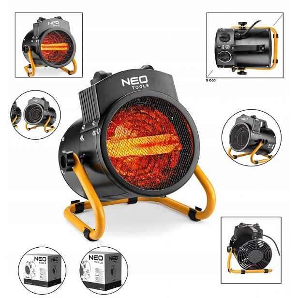 Neo Tools 90-067 Elektrický Ohřívač 2KW Regulace Nastavení, IPX4
