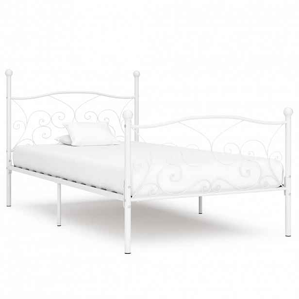 vidaXL Rám postele s laťkovým roštem bílý kov 100 x 200 cm