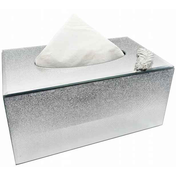 Krabička Na Ubrousky zrcadlový zásobník Glamour pírko 22x13x1 cm stříbrný YR026