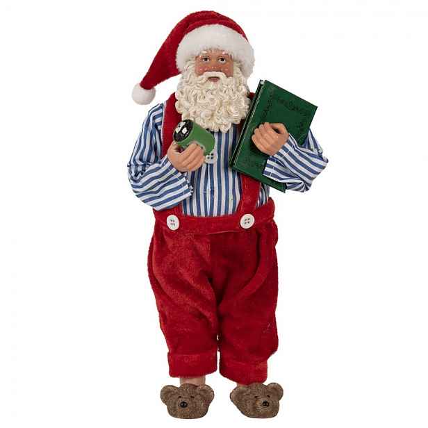 Vánoční dekorace taťka Santa Claus v bačkorkách a laclíkách - 13*10*27 cm Clayre & Eef