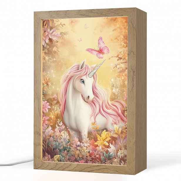 OnlyWow NOČNÍ LAMPIČKA Jednorožec - Květiny - Motýl - Růžová 20x30 cm