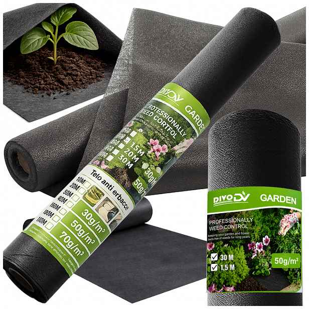 Silná agrotextilie 50 g 1,5 m x 30 m Antiplevelová mulčovací rohož černá
