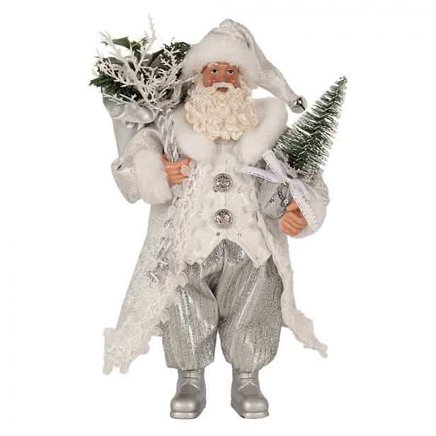 Vánoční dekorace taťka Santa Claus v kabátku s dárky a stromkem - 16*10*27 cm Clayre & Eef