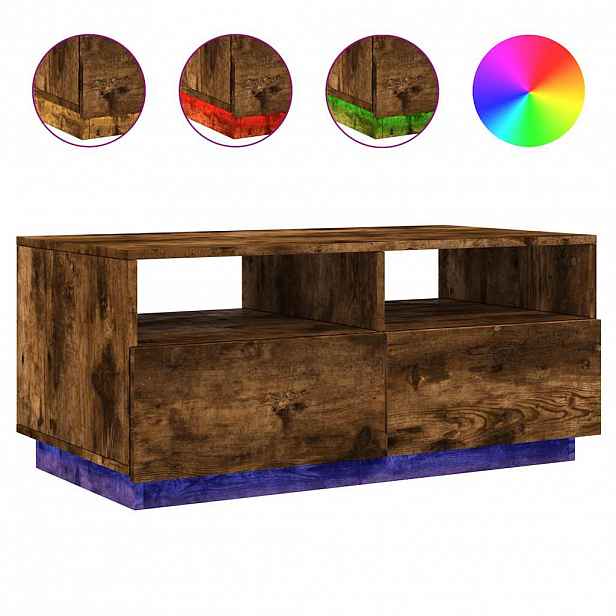 vidaXL Konferenční stolek s LED osvětlením kouřový dub 90 x 49 x 40 cm