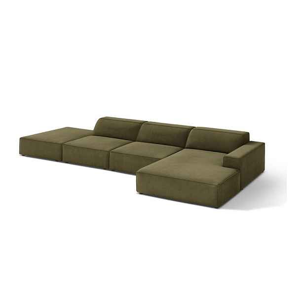 Khaki sametová rohová pohovka (pravý roh/s lenoškou) Jodie – Micadoni