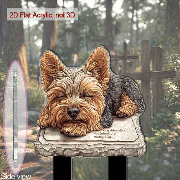 TEMU 2D plochý - 【2D plochý】 2D plochý - [2D plochý] 2D plochý, 1 ks Yorkshire Terrier štěňátko pamětní zahradní kolík - 2D plochý akrylový styl