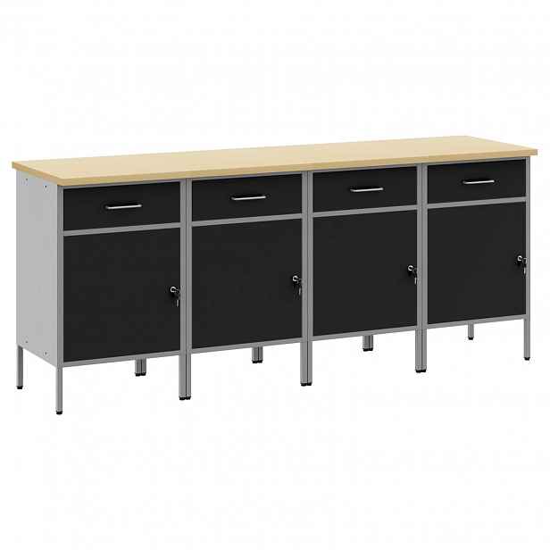 vidaXL Pracovní skříň se zásuvkou 4 ks Černá a šedá 200 x 55 x 85 cm