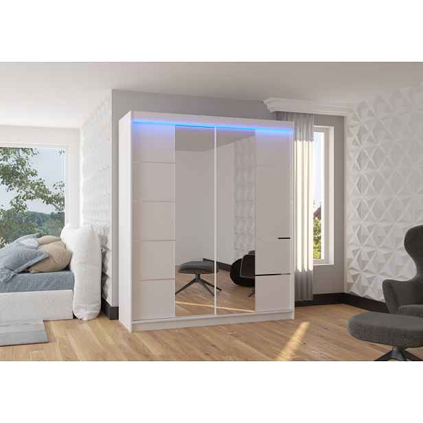 Zrcadlová skříň 180 cm s LED osvětlením SABLIA - bílá
