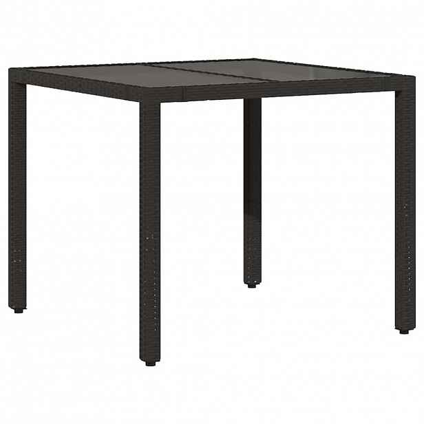 vidaXL Zahradní stůl se skleněnou deskou černý 90x90x75 cm polyratan