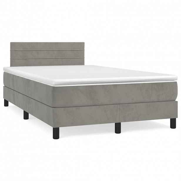 vidaXL Box spring postel s matrací světle šedá 120 x 200 cm samet