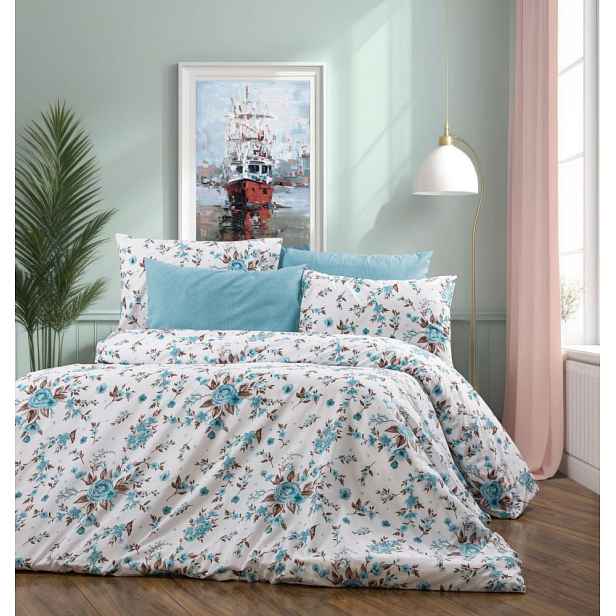 Bavlněné povlečení Deluxe 140x200+70x90 Flora tyrkys