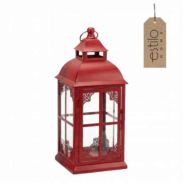 Lampion Červený Redy M 42,5 cm Rustikální lucerna Vánoční svícen
