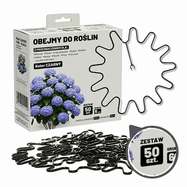Objímky Pro Hortenzie 50 kusů fi 6 Černá Elastická Podpěra Ring Pro Rostliny