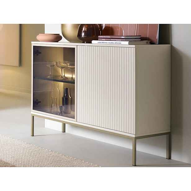 Skříňka Sento, kašmírově béžová/šampaň, s osvětlením