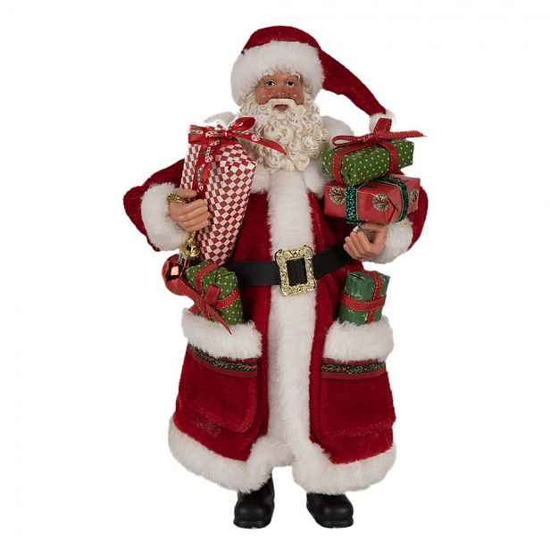 Vánoční dekorace taťka Santa Claus v kožichu s dárky - 16*10*27 cm Clayre & Eef