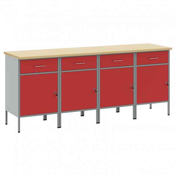 vidaXL Pracovní skříň se zásuvkou 4 ks Červená a šedá 200 x 55 x 85 cm