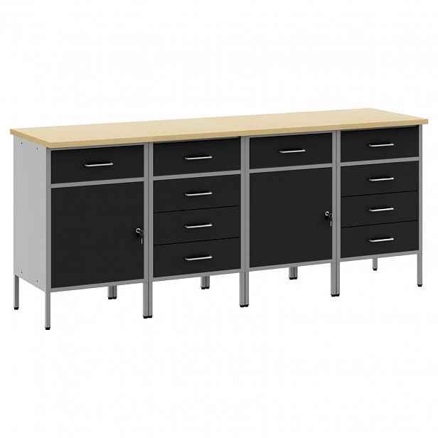vidaXL Pracovní skříň se zásuvkou 4 ks Černá a šedá 200 x 55 x 85 cm