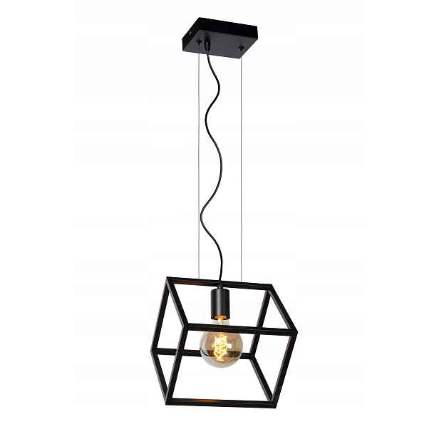 Závěsná lampa černá kovová minimalistická kostka do obývacího pokoje Lucide