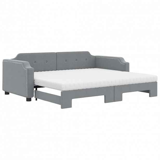 vidaXL Válenda s přistýlkou a matracemi světle šedá 90 x 190 cm textil