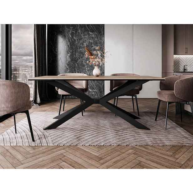 Designový jídelní stůl 190x90 LYNNWOOD - dub wotan / černý